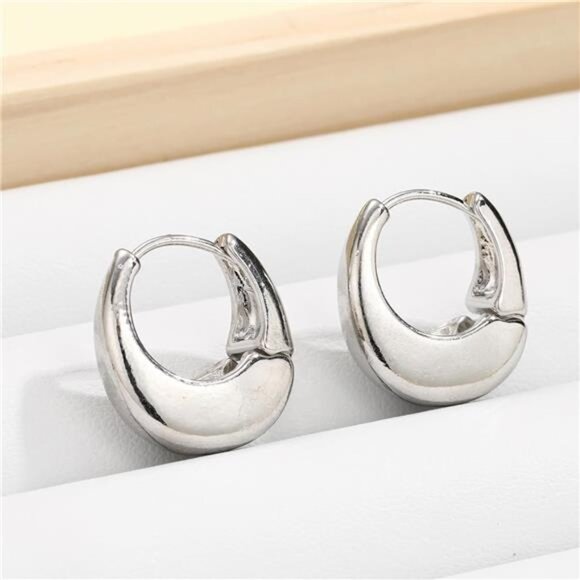 Anthropologie Glossy French Shiny Silver Hoop Earrings - Picture 4 of 6